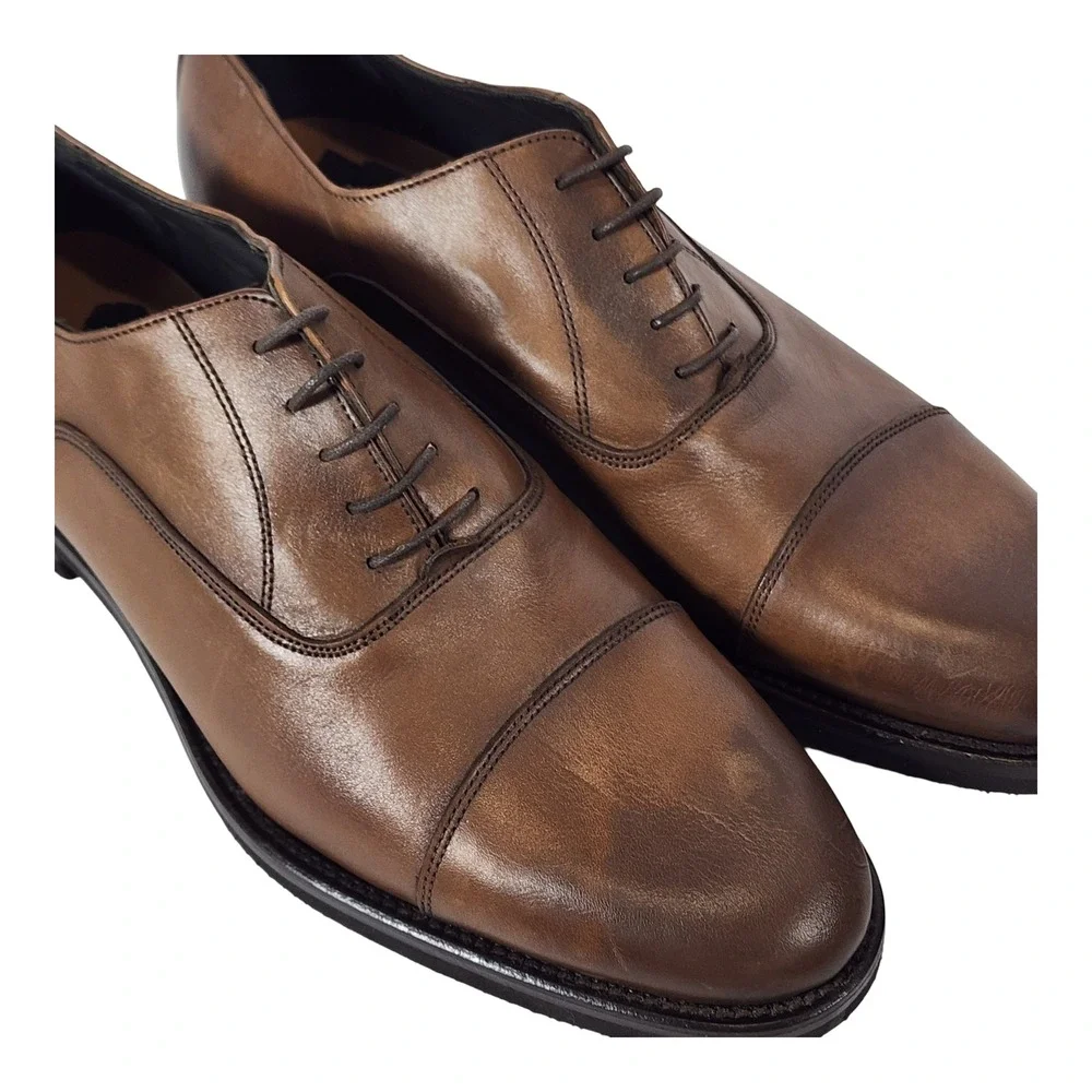 Martin Dingman Brown Leather Cap-Toe Oxfords